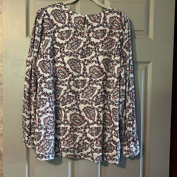 Talbots Red, White, Blue Paisley long sleeve ruffle yoke blouse - Picture 3 of 3